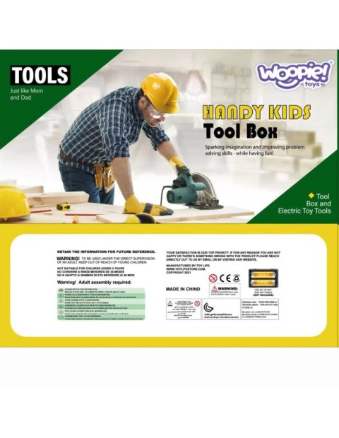 WOOPIE Duża Skrzynka z Narzędziami dla Dzieci Zestaw Majsterkowicza Wkrętarko-Wiertarka 15 el.