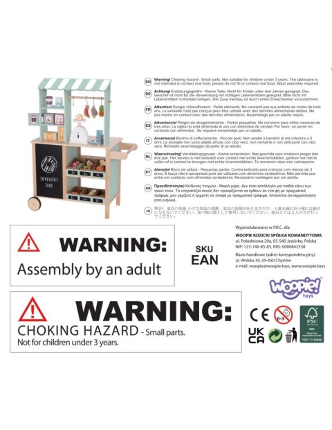 WOOPIE GREEN Duży Wielofunkcyjny Sklepik 5w1 Stragan Supermarket Restauracja Kawiarnia Kuchnia 73 el