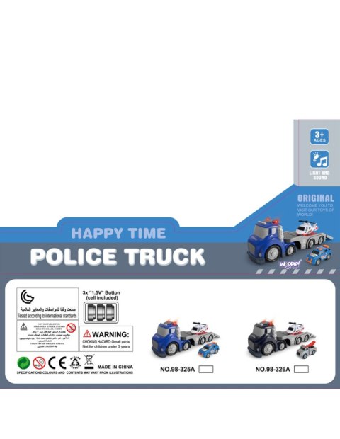 WOOPIE Niebieska Laweta Policyjna City Truck Efekty Dźwiękowe i Świetlne