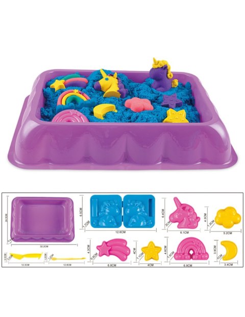 WOOPIE Piasek Kinetyczny 0,6 kg Zestaw Jednorożec Stolik z Foremkami