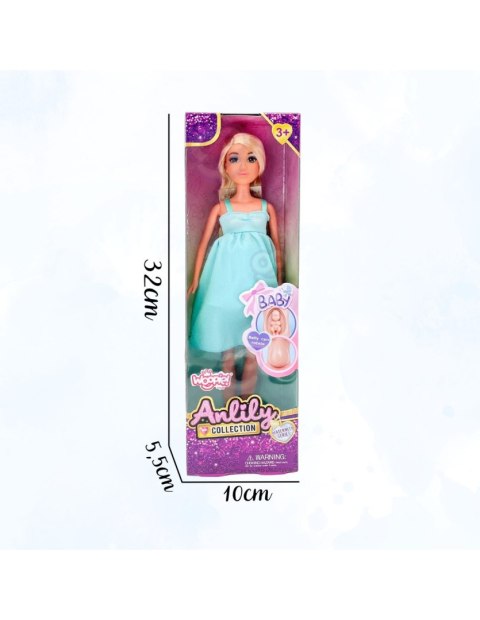 WOOPIE ROYAL Lalka Lily z Brzuszkiem w Ciąży Niemowlak Błękitna Sukienka