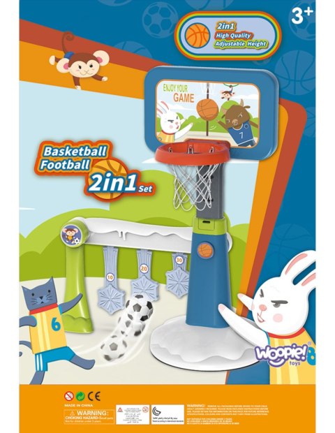WOOPIE Zestaw 2w1 Koszykówka Bramka do Piłki Nożnej + Piłka + Pompka