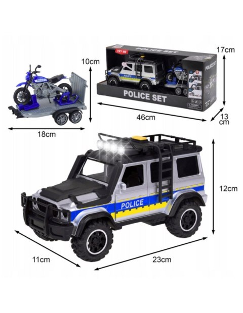 WOOPIE Zestaw Samochód Terenowy Policyjny z Przyczepą na Motocykl