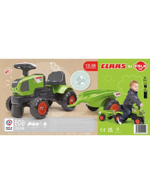 FALK Traktorek Baby Claas Axos 310 Zielony z Przyczepką od 1 roku
