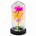 LEAN Wieczna Kryształowa Róża w Kopule z Oświetleniem LED Różowa 21x11cm