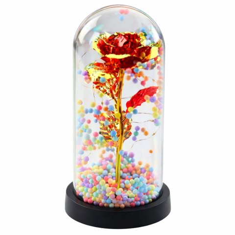 LEAN Wieczna Róża W Kopule Kryształowa Oświetlenie LED Kuleczki Czerwona 21x11cm