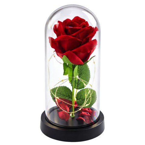 LEAN Wieczna Róża w Kopule z Oświetleniem LED Czerwona 21x11cm