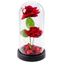 LEAN Wieczne 2 Róże w Kopule z Oświetleniem LED i Płatkami Róż Czerwone 21x11cm