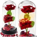 LEAN Wieczne 2 Róże w Kopule z Oświetleniem LED i Płatkami Róż Czerwone 21x11cm