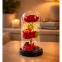 LEAN Wieczne 2 Róże w Kopule z Oświetleniem LED i Płatkami Róż Czerwone 21x11cm