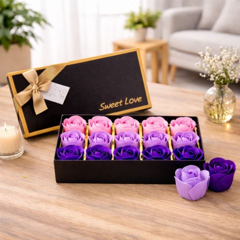 LEAN Flower Box Wieczne Pachnące Róże Kwiaty w Pudełku Fioletowe 18 szt.