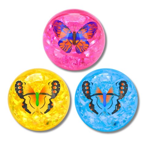 LEAN Toys Elastyczna Piłka Do Odbijania Z Kauczuku Konfetti Motyl Świeci Mix 9 cm