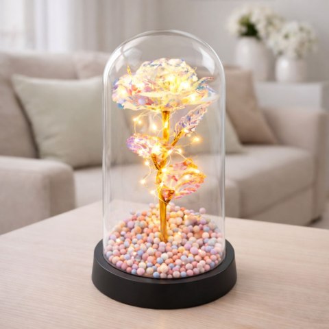 LEAN Wieczna Róża W Szklanej Kopule Oświetlenie LED Kryształowa 21,5 x 11 cm