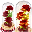 LEAN Wieczne Róże W Szklanej Kopule Oświetlenie LED Czerwone 21,5 x 11 cm
