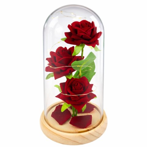 LEAN Wieczne Róże W Szklanej Kopule Oświetlenie LED Czerwone 21,5 x 11 cm