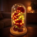 LEAN Wieczne Róże W Szklanej Kopule Oświetlenie LED Czerwone 21,5 x 11 cm