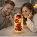 LEAN Wieczne Róże W Szklanej Kopule Oświetlenie LED Czerwone 21,5 x 11 cm