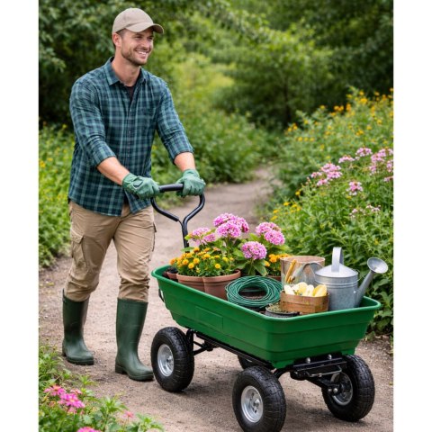 LEAN Wózek Ogrodowy Transportowy Wyjmowana Odchylana Taca Zielony 120 kg