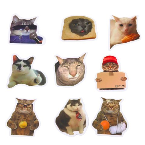 LEAN Zestaw Naklejki Koty Memy Dekoracyjne Różne Motywy 50 szt. 7-8 cm