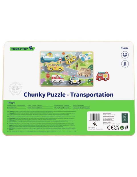 TOOKY TOY Drewniane Puzzle Montessori Pojazdy Samochody Samolot Statek Miasto Dopasuj Kształty