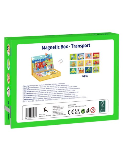 TOOKY TOY Układanka Edukacyjna Montessori Magnetyczne Pudełko z Pojazdami dla Dzieci 80 el.