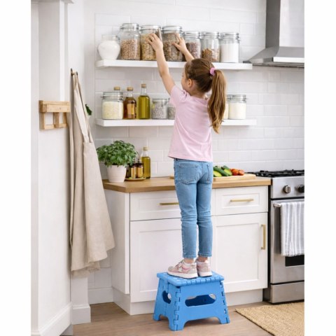 LEAN Stołek Składany Podnóżek Stopień Taboret Antypoślizgowy Niebieski 24x19 cm