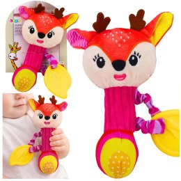 LEAN TOYS Pluszowa Grzechotka Jelonek Z Gryzakiem i Piszczałką Dla Niemowląt