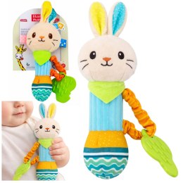 LEAN TOYS Pluszowa Grzechotka Zajączek Z Gryzakiem i Piszczałką Dla Niemowląt