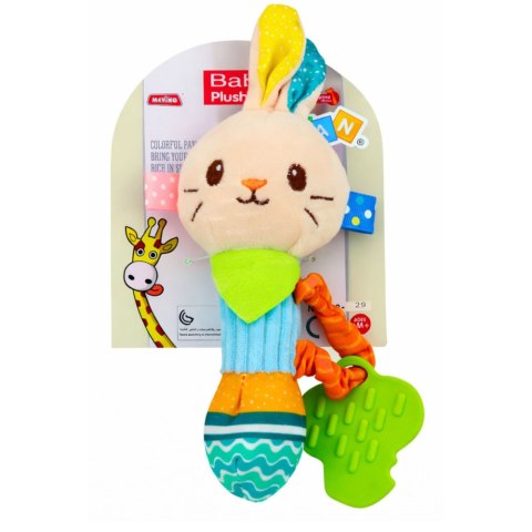 LEAN TOYS Pluszowa Grzechotka Zajączek Z Gryzakiem i Piszczałką Dla Niemowląt