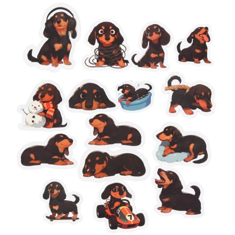 LEAN TOYS Zestaw Naklejki Z Jamnikami Do Ozdabiania Różne Motywy 54 szt.