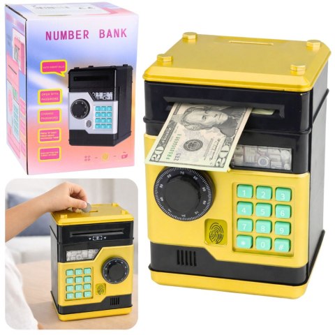 LEAN Toys Bankomat Sejf Elektroniczny Skarbonka Światła Dźwięki Kod PIN Złoty