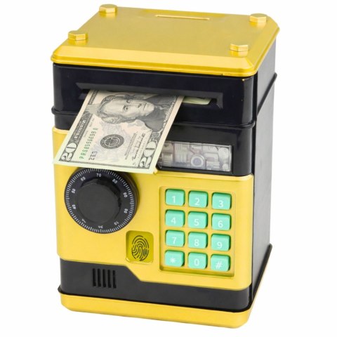 LEAN Toys Bankomat Sejf Elektroniczny Skarbonka Światła Dźwięki Kod PIN Złoty