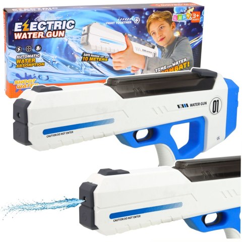 LEAN Toys Elektryczny Pistolet Karabin Na Wodę Biało-Niebieski Zasięg 10 m 320 ml