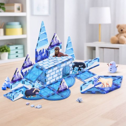 LEAN Toys Klocki Magnetyczne Lodowa Kraina Figurki Zwierząt Niebieskie 44 el.