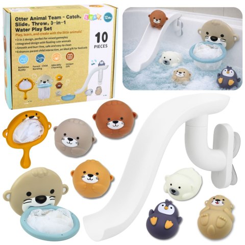 LEAN Toys Zabawki Do Kąpieli Wydra Zwierzątka Zjeżdżalnia Kosz Sitko 10 el.