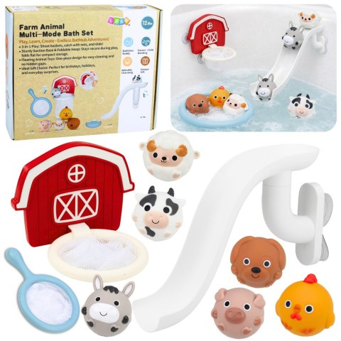 LEAN Toys Zabawki Do Kąpieli Zwierzęta Domowe Farma Zjeżdżalnia Kosz Sitko 10 el.