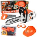 LEAN Toys Zestaw Majsterkowicza Piła Łańcuchowa Kask Okulary Narzędzia Dźwięki