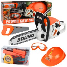 LEAN Toys Zestaw Majsterkowicza Piła Łańcuchowa Kask Okulary Narzędzia Dźwięki