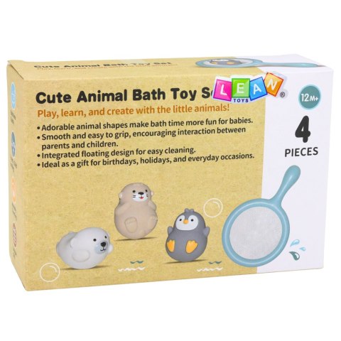 LEAN Toys Zestaw Zabawki Do Kąpieli Łowienia Gumowe Zwierzątka Sitko Pastelowe 4 el.