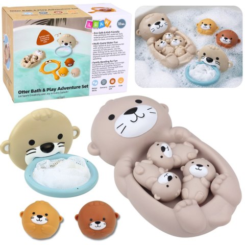 LEAN Toys Zestaw Zabawki Do Kąpieli Wydra Rodzinka Kosz Piłeczki 7 el.