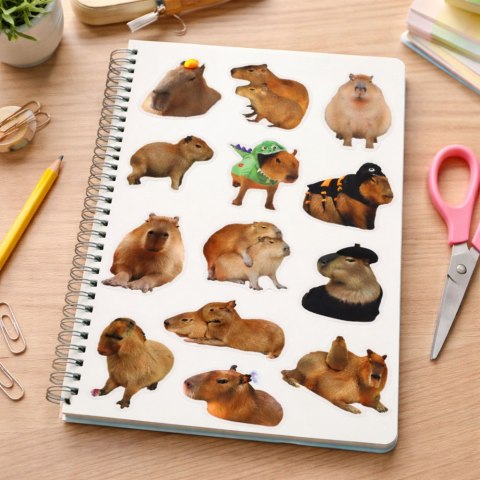 LEAN Zestaw Naklejki Kapibara Papierowe Prawdziwe Wizerunki 50 szt.