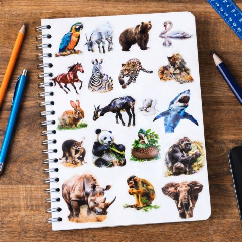 LEAN Zestaw Naklejki Z Dzikimi Zwierzętami Śliskie Przeźroczyste 50 szt.