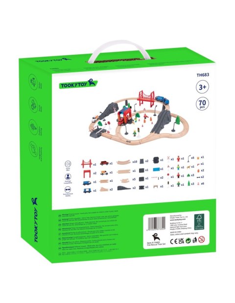 Tooky Toy Drewniana Kolejka Staż Pożarna Ambulans 70 el.
