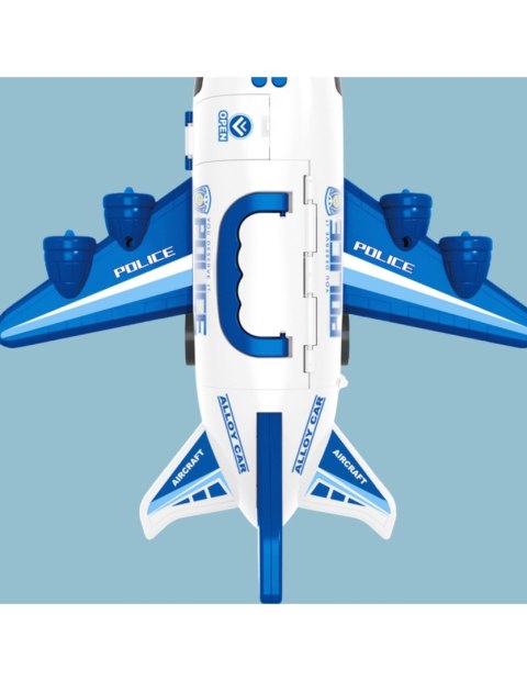 WOOPIE Samolot Rozkładany Transporter Policja z 3 Autami Policyjnymi Zestaw XL Znaki Drogowe