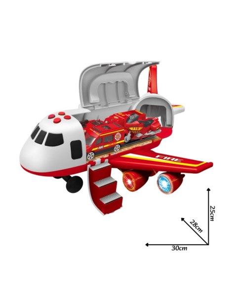 WOOPIE Samolot Rozkładany Transporter Straż Pożarna z 3 Autami Strażackimi Zestaw XL Znaki Drogowe
