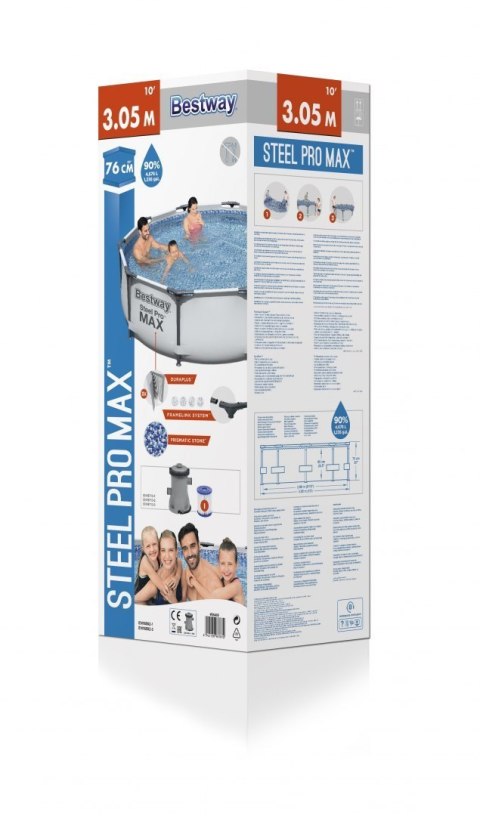 Basen Stelażowy Steel Pro MAX 305x76 Okrągły 10FT BESTWAY 3w1 Basen Stelażowy Steel Pro MAX 305x76 Okrągły 10FT BESTWAY 3w1
