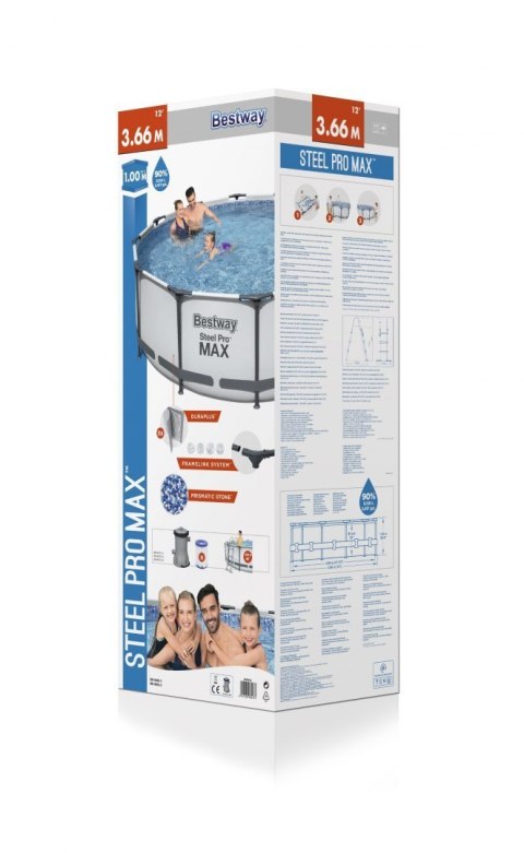 Basen stelażowy Steel Pro MAX 366x100 Szary 12FT BESTWAY 4w1 + Pompa Filtr + Drabinka Basen stelażowy Steel Pro MAX 366x100 Szary 12FT BESTWAY 4w1 + Pompa Filtr + Drabinka