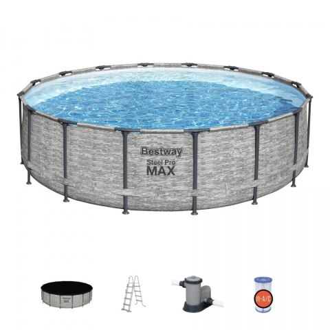 Basen stelażowy Steel Pro MAX 488x122 Imitacja Kamienia 16FT BESTWAY 5w1 + Akcesoria Basen stelażowy Steel Pro MAX 488x122 Imitacja Kamienia 16FT BESTWAY 5w1 + Akcesoria