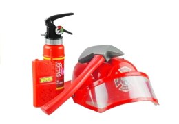 LEAN Toys Prawdziwy Strój Strażaka Dla Dziecka Kask Gaśnica Akcesoria Czerwony