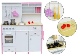 LEAN Toys Drewniana Kuchnia Dla Dzieci Różowo Biała Paula Otwierane Elementy